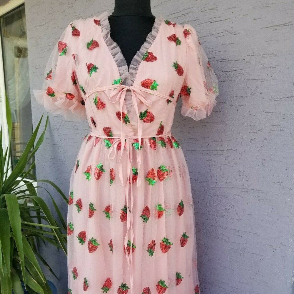 Sequin Strawberry Tulle Dress / M